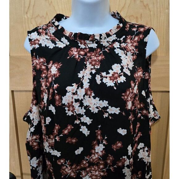 Torrid Womens Cold Shoulder Floral Top Size 3 Black & Brown Polyester Sleeveless - Picture 1 of 6